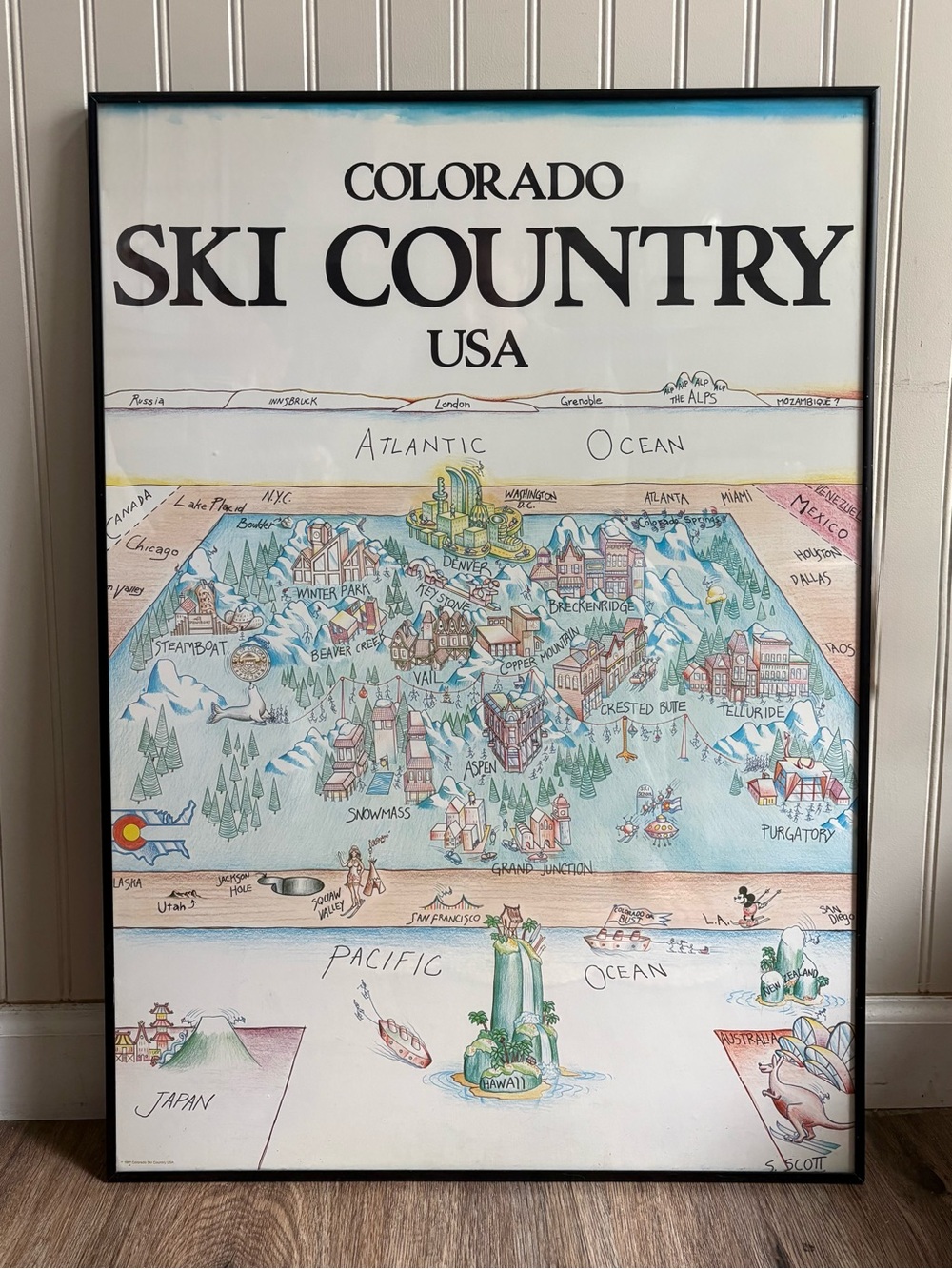 Vintage S. Scott “Colorado Ski Country USA” Framed Poster Artwork 1981 VTG Retro